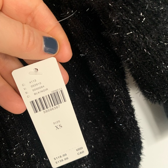 Anthropologie NWT Maeve Black Sparkle Dolman, Cropped, Puff Sleeve Top XS - Picture 7 of 8